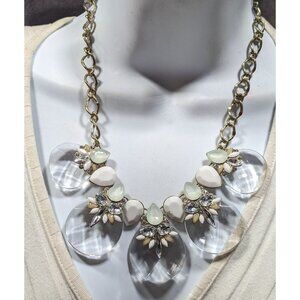 Chunky Glam White And Clear Gemmed Statement Necklace